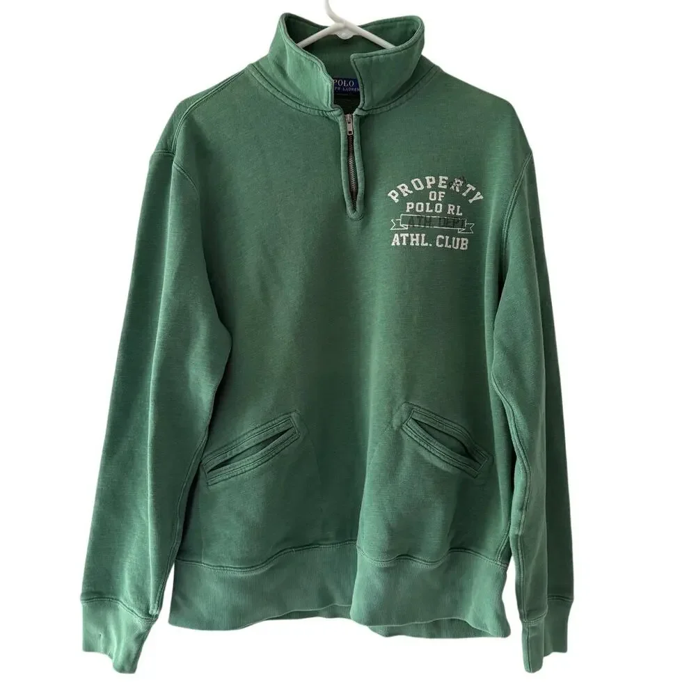 Polo Ralph Lauren Sweatshirt Green Vintage Fleece Jumper Pullover Jacket Mens L